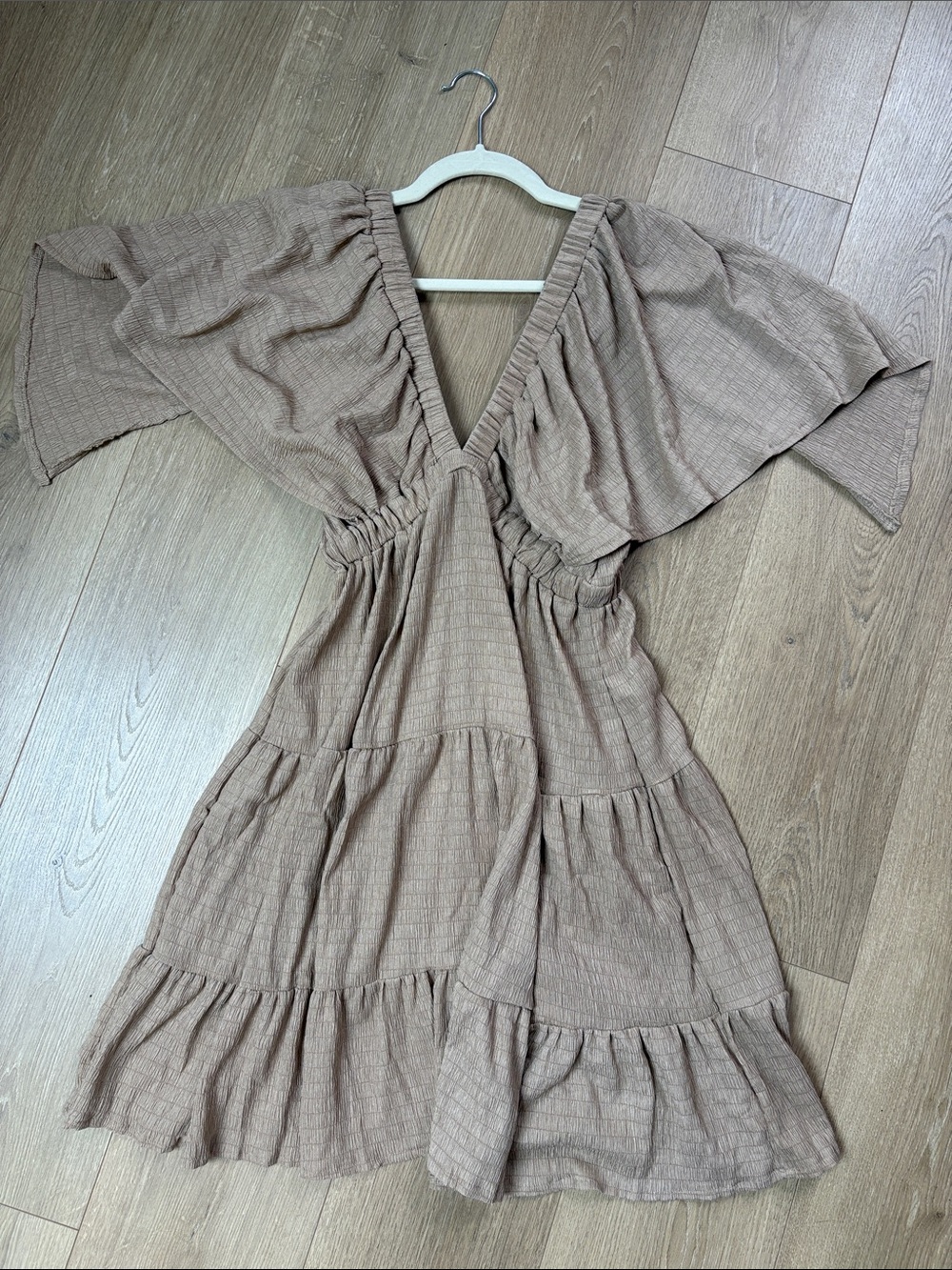 Women's V-Neck Tiered Dress in Light Brown